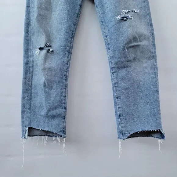 Agolde Toni Size 24 Distressed Raw Step Hem Light Wash Minimalist Cropped Jeans - Picture 4 of 14